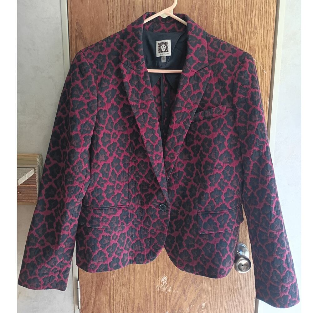 Anne Klein Size 14 Magenta Black Animal Jacquard Blazer Jacket Artsy Career